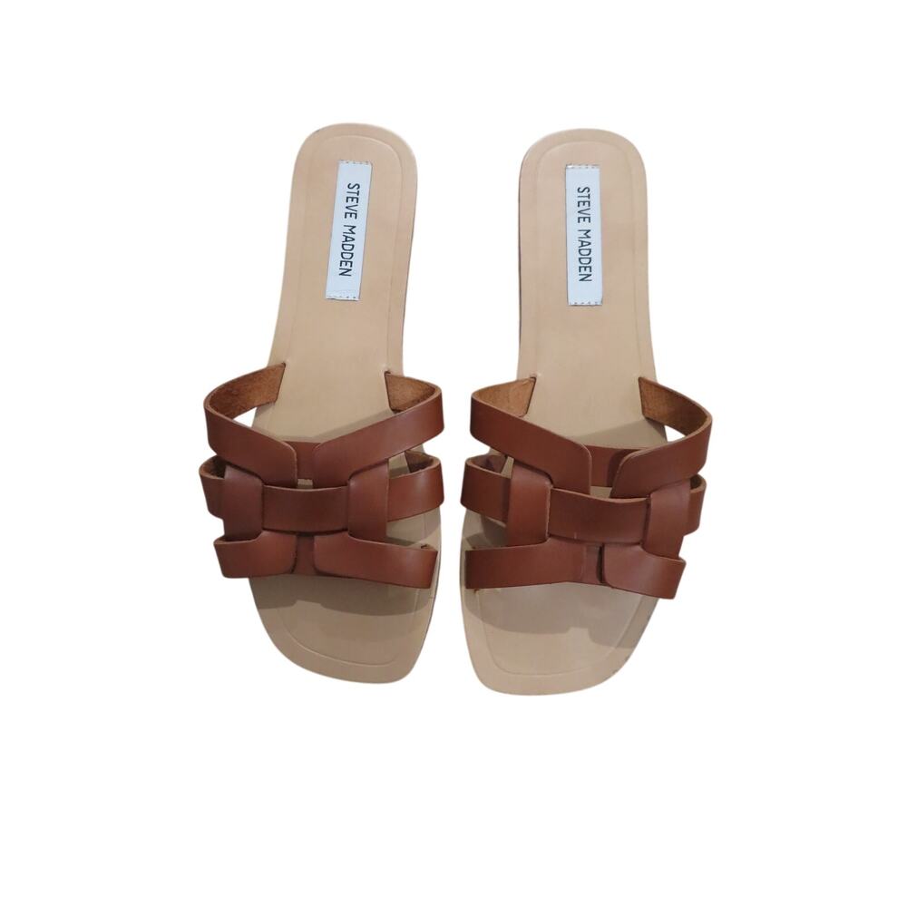 Steve Madden Size 9.5 Sicily Brown Woven Slide Sandal Boho Coastal Earthy Resort